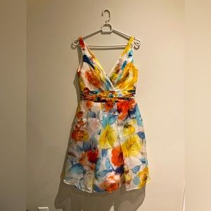 Theia Cocktail Floral Tulle Dress